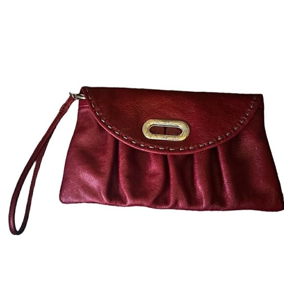 Brighton Authentic Vintage 90s Red Soft Leather Hobo Wristlet Clutch Purse - Picture 1 of 7